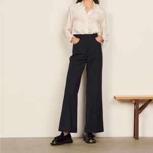 Sandro Navy Pinstripe Wide Leg Pants